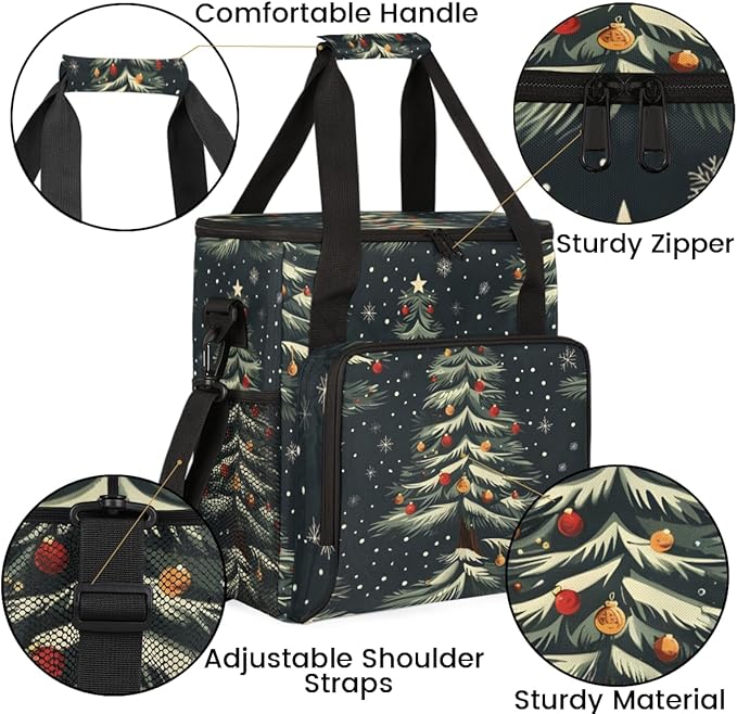 Modern Tree Xmas Coffee Maker Carrying Bag Portable Travel Storage Tote Bag Compatible with K-Mini or K-Mini Plus Single Serve Coffee Brewer Carrying Case with Multiple Pockets &amp Shoulder Strap