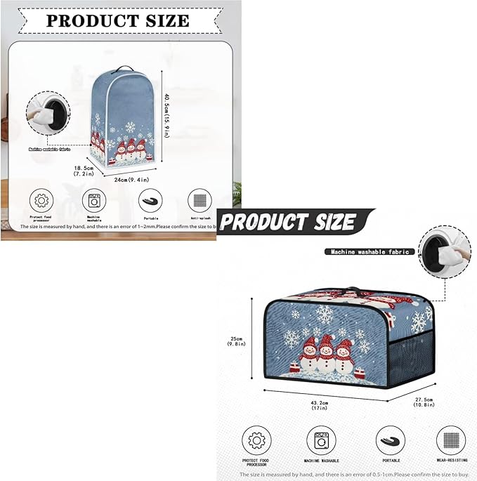 Christmas Themed Toaster Blender &amp Slow Cooker Covers - 4 Slice Wide Slot Washable Dust Covers in Blue for Merry Xmas Decor