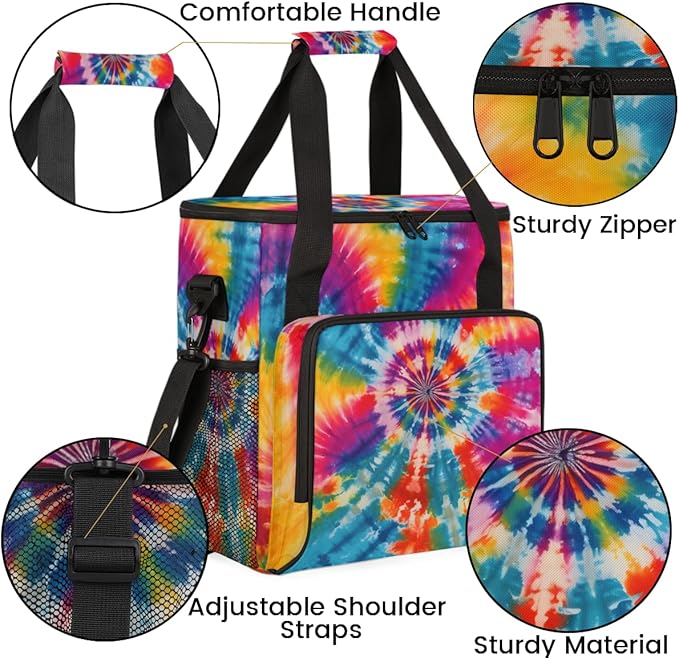 Tie Dyeing Coffee Maker Carrying Bag Light Blue Pink Travel Storage Bag Compatible with K-Mini or K-Mini Plus Single Serve Coffee Brewer Carrying Case with Multiple Pockets &amp Shoulder Strap