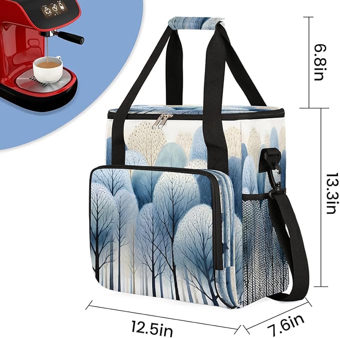 Forest Pattern Coffee Maker Carrying Bag Compatible with K-Mini or K-Mini Plus Portable Single Cup Coffee Maker Case with Pockets for K Cup Pods