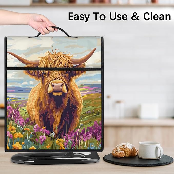 Kitchen Aid Mixer Cover Cute Highland Flowers Cow Stand Mixer Cover Compatible with 6-8 Quarts Stand Mixers Dust Covers with Zipper Pocket Foldable Washable Kitchen Aid Organizer Bag