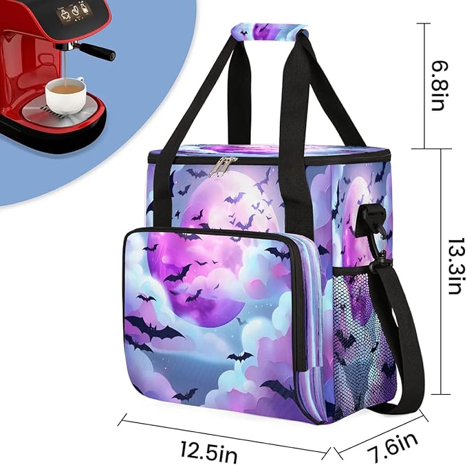 Halloween Moon Bats Coffee Maker Carrying Bag for Keurig K-Mini or K-Mini Plus Storage Portable Coffee Maker Travel Bag