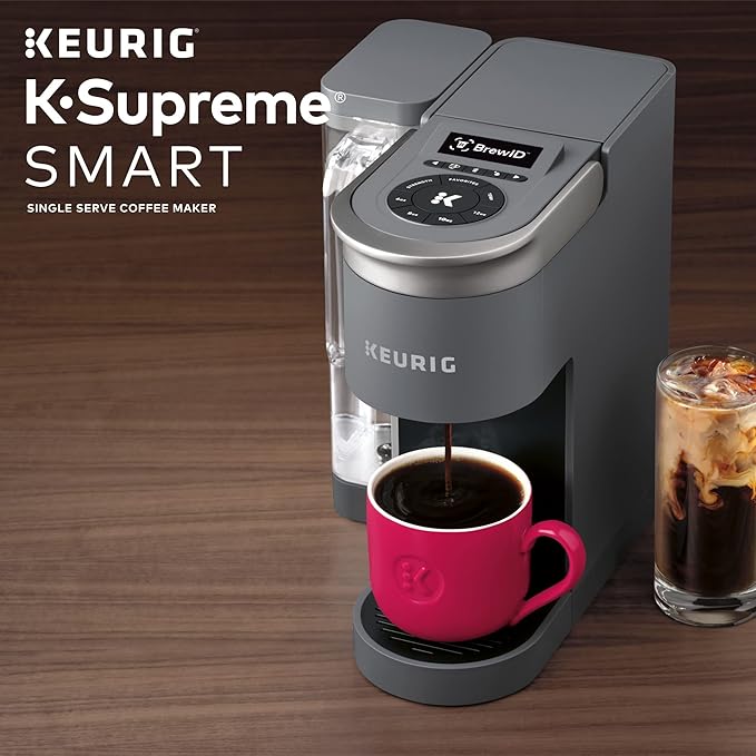 Keurig K-Supreme SMART Single Serve Coffee Maker With Wifi Compatibility 4 Brew Sizes And 66oz Removable Reservoir Compatible with Alexa Gray
