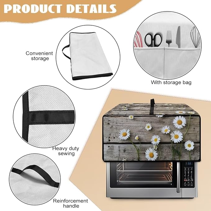 Doojoayie Daisy Print Dust Cover for Toaster Oven 6 Slice Toaster Cover Waterproof Small Appliance Covers Stain Resistant &amp Dustproof Kitchen Appliance Protector