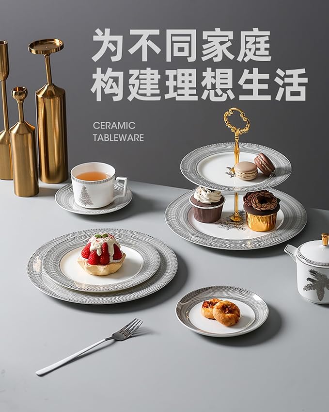 European Style Dinnerware Set Service for 4 Bone China Dinnerware Sets Unbreakable Porcelain Dinner Sets Coffee Cup and Saucer Tableware Set Steak Dinner Plates Dish Set Love in Winte-002