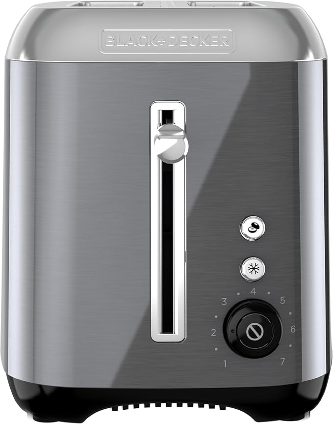 Black &amp Decker 2-Slice Toaster with Extra Wide Slot Push-Button Functions Shade Selector and Swing-Down Crumb Tray Black/Stainless Steel