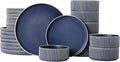 Dinnerware Set Service for 8 24-Piece Ceramic Plates and Bowls Set Chip &amp Scratch Resistant Microwave and Dishwasher Safe Modern Minimalist Tableware for Everyday Use Matte Blue