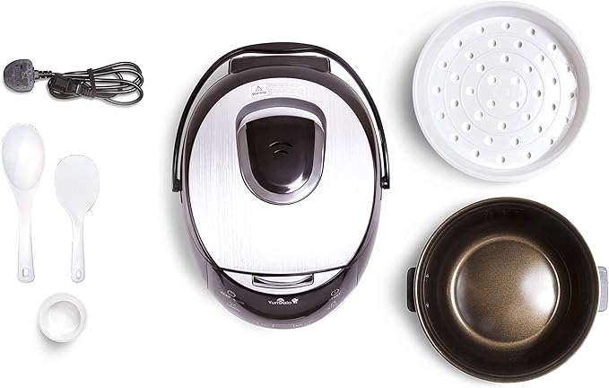 Yum Asia Sakura Rice Cooker with Ceramic Bowl and Advanced Fuzzy Logic (8 Cup 1.5 Litre) 6 Rice Cook Functions 6 Multicook Functions Motouch LED Display 120V Power (Black and Silver)