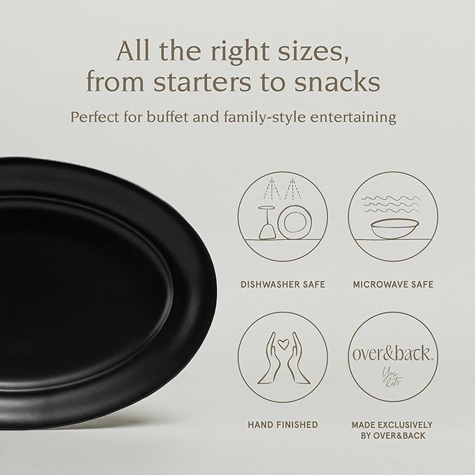over&ampback Rim Stoneware Serving Platter - Elegant 1-Piece Oval Serving Platter to Complete Your Kitchen Set - 16 L x 10.8 W Semi-Matte Black