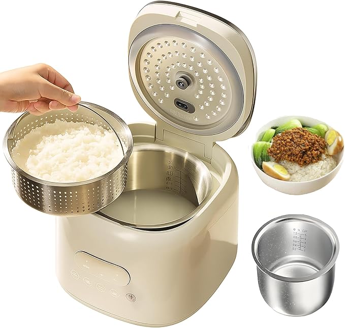 2.5L Portable Rice Cooker Low Sugar Rice Cooker 8 Cooking Modes Stainless Steel Inner Pot and Steamer