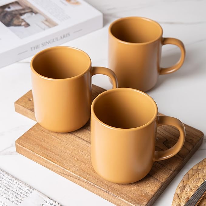 12-Piece Stoneware Dinnerware Set with Mugs | Microwave and Dishwasher Friendly | Stackable Matte Glaze Plates &amp Bowls | Service for 3 (Orange for 3)