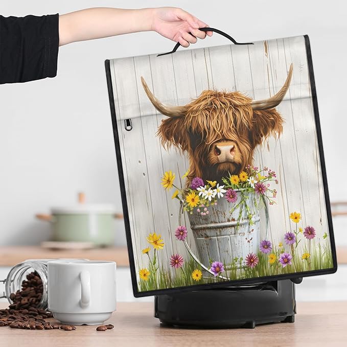 Kitchen Aid Mixer Cover Flower Cute Cow Highland Stand Mixer Cover Compatible with 6-8 Quarts Stand Mixers Dust Covers with Zipper Pocket Foldable Washable Kitchen Aid Organizer Bag