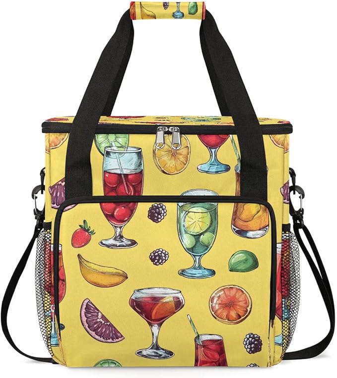 Fruits Drinks Print Coffee Maker Carrying Bag Compatible with K-Mini or K-Mini Plus Portable Single Cup Coffee Maker Case with Pockets for K Cup Pods