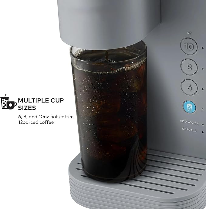 KeurigK -Express Essentials Plus Iced &amp Hot Single Serve Brewer Adjustable Temp Brew Over Ice Pods Compatible Coffee Maker (Gray)