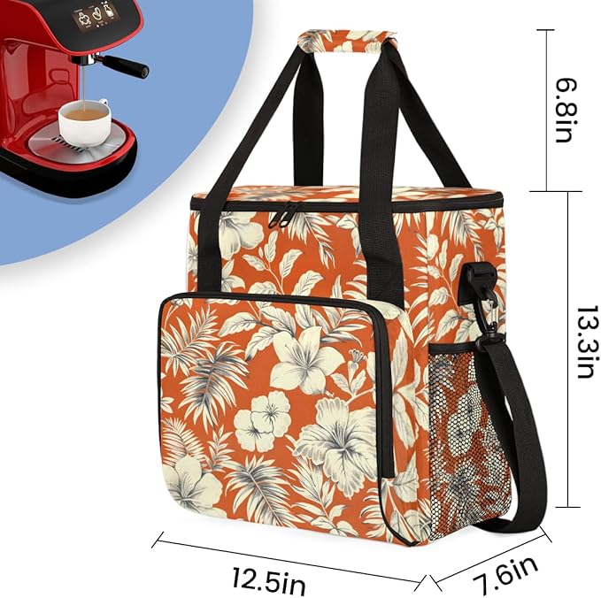 Delicate Flower Coffee Maker Carrying Bag Portable Travel Storage Tote Bag Compatible with K-Mini or K-Mini Plus Single Serve Coffee Brewer Carrying Case with Multiple Pockets &amp Shoulder Strap