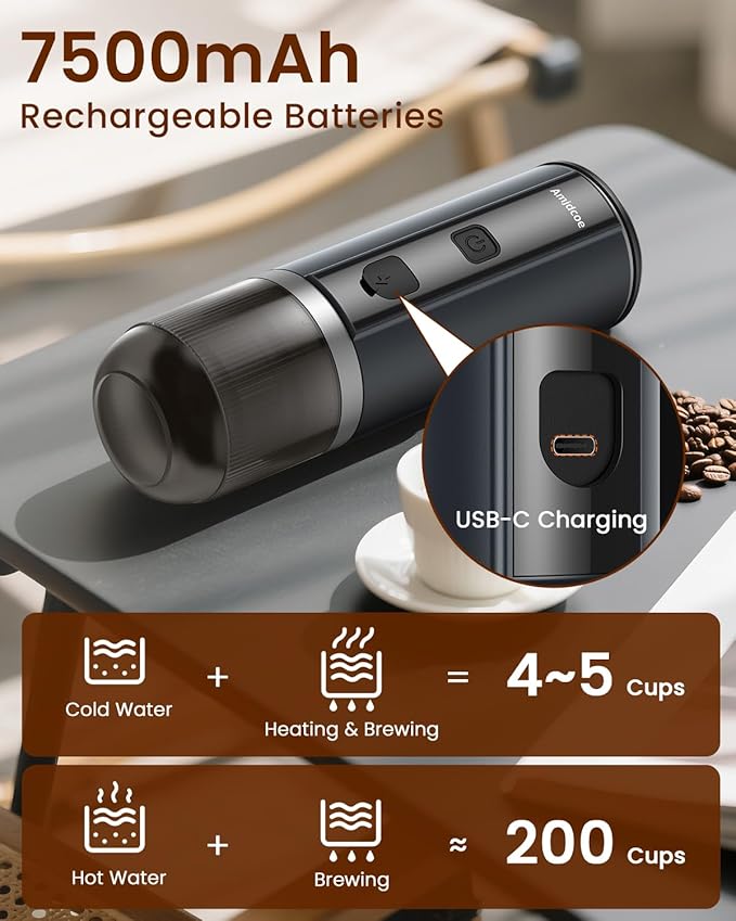 Portable Espresso Maker 20 Bar Electric Espresso Machine for Travel Camping Rechargeable USB-C Mini Coffee Maker for NS Capsule Pods and Ground Coffee Gray