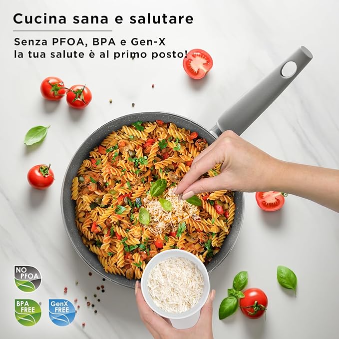 Traditional Hob Pots Set Non-Stick Pots Set Cookware Set Healthy Fast and Even Cooking. Made in Italy. (16 Pieces)