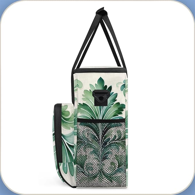 Green Floral Print Coffee Maker Travel Bag for Keurig K-Mini/K-Mini Plus Insulated Waterproof Tote with Pockets for K-Cup Portable Single-Serve Brewer Case