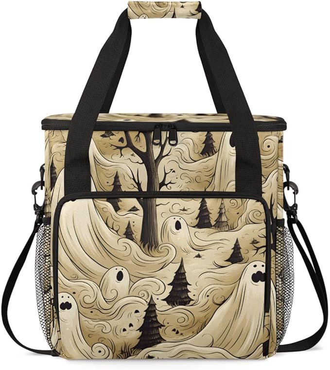 Magical Halloween Ghosts Coffee Maker Carrying Bag Travel Storage Bag Compatible with K-Mini or K-Mini Plus Single Serve Coffee Brewer Carrying Case with Multiple Pockets &amp Shoulder Strap