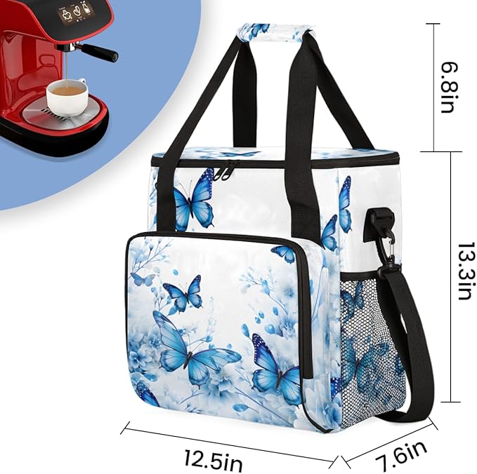 Flowers Butterfly Coffee Maker Carrying Bag Mystic Butterfly Travel Storage Bag Compatible with K-Mini or K-Mini Plus Single Serve Coffee Brewer Carrying Case with Multiple Pockets &amp Shoulder St
