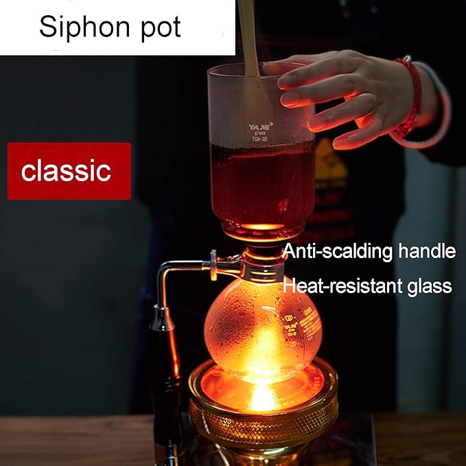 Siphon Coffee Maker Tea Siphon Pot Hand Siphon Coffee MakerVacuum Coffeemaker Glass Type Coffee Machine Filter 3CupsHigh Temperature Resistant GlassB