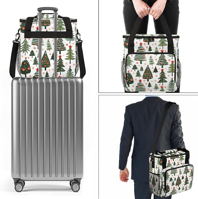 Xmas Abstract Tree Coffee Maker Carrying Bag Portable Travel Storage Tote Bag Compatible with K-Mini or K-Mini Plus Single Serve Coffee Brewer Carrying Case with Multiple Pockets &amp Shoulder Stra