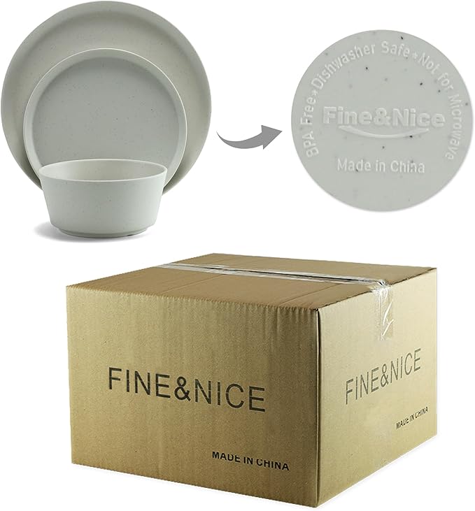 FINE&ampNICE 12PCS Melamine Dinnerware Sets Outdoor Dinnerware Sets for 4Durable Camper DinerwareLightweight Dishwasher Safe and BPA Free(Spotty White)