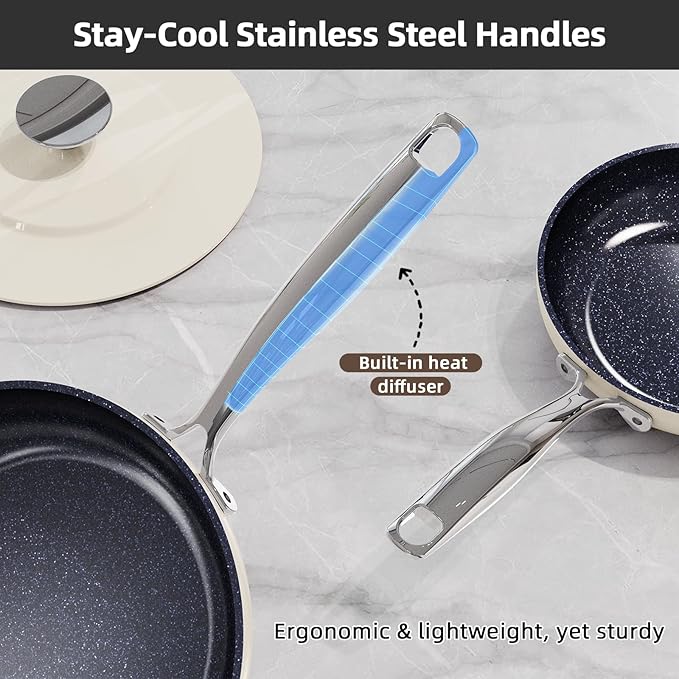 Nuwave Lux 13pc Forged Lightweight Cookware Set PFAS Free Healthy G10 Duralon Ceramic Coating Ultra Non-Stick Stay-Cool Handles Works on All Cooktops &amp Induction Ready