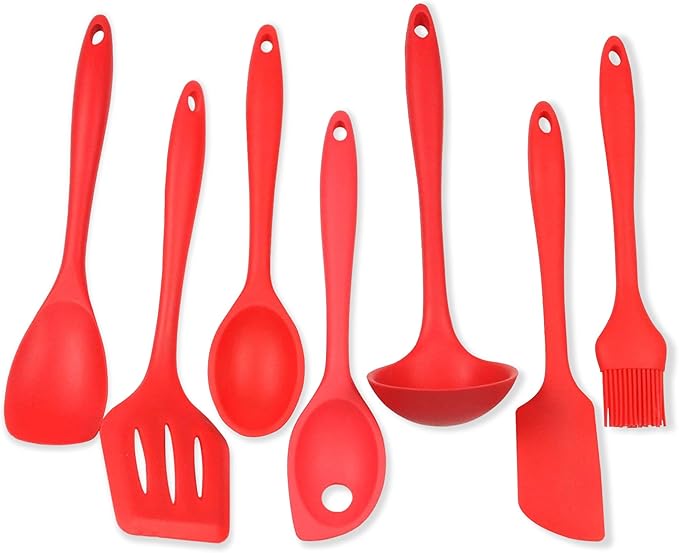 Chef Craft 42077 7 Piece Silicone Kitchen Tool and Utensil Set Red