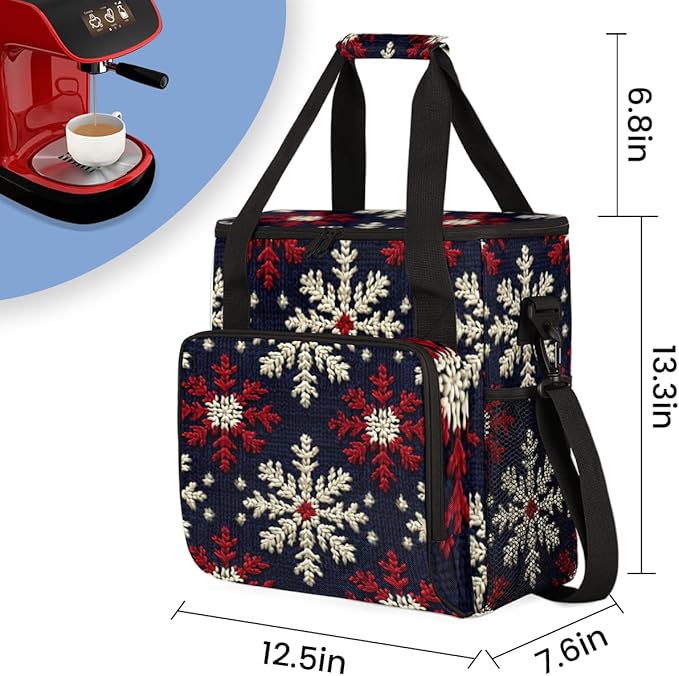 Christmas Snowflakes Coffee Maker Carrying Bag Colorful Snowflakes Travel Storage Bag Compatible with K-Mini or K-Mini Plus Single Serve Coffee Brewer Carrying Case with Pockets &amp Shoulder Strap