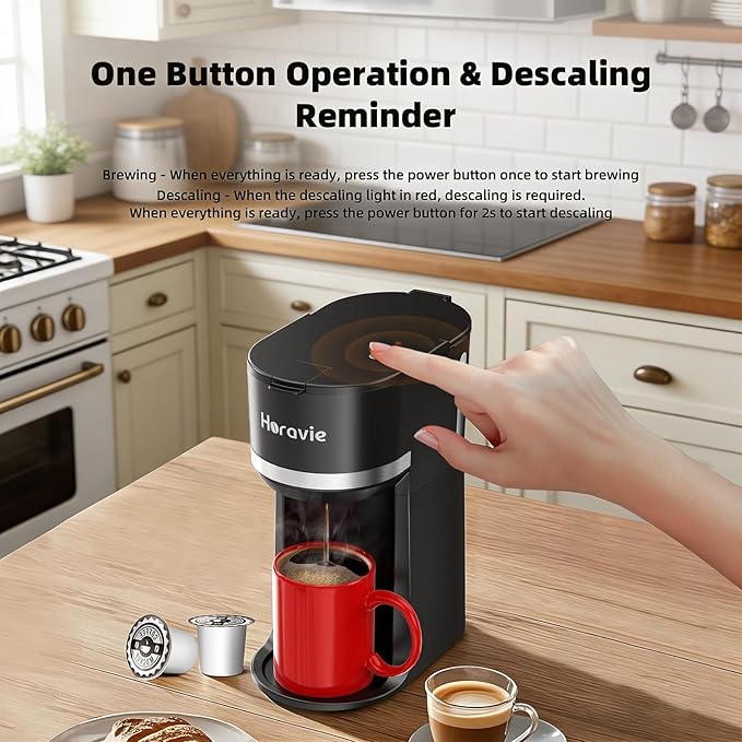 Mini Single Serve Coffee Maker for K Cup and Ground Coffee Fast Brew One Cup Coffee Machine with Descaling Reminder and Water Window 6 to 12 oz. Brew Sizes Black