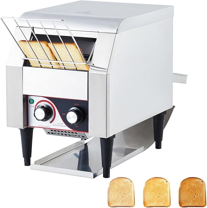 Commercial Conveyor Toaster 450 Slices/Hour Stainless Steel Toaster Oven with Dual Heating &amp 7-Speed Belt for Bagels/Buns/Bread in Cafes/Buffets