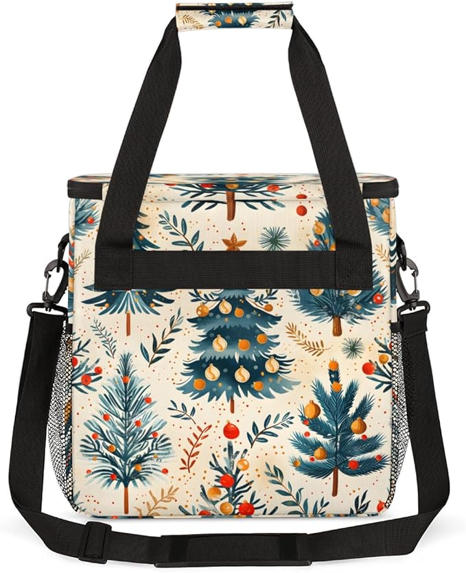 Bright Xmas Tree Coffee Maker Carrying Bag Portable Travel Storage Tote Bag Compatible with K-Mini or K-Mini Plus Single Serve Coffee Brewer Carrying Case with Multiple Pockets &amp Shoulder Strap