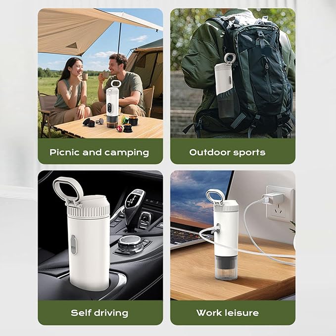 Yoidesu Portable Coffee Maker Mini Coffee Machine 100W Car Coffee Maker Self Heating Travel Espresso Coffee Machine for NS Capsule &amp Ground Coffee for Car Camping RV Hiking (White)