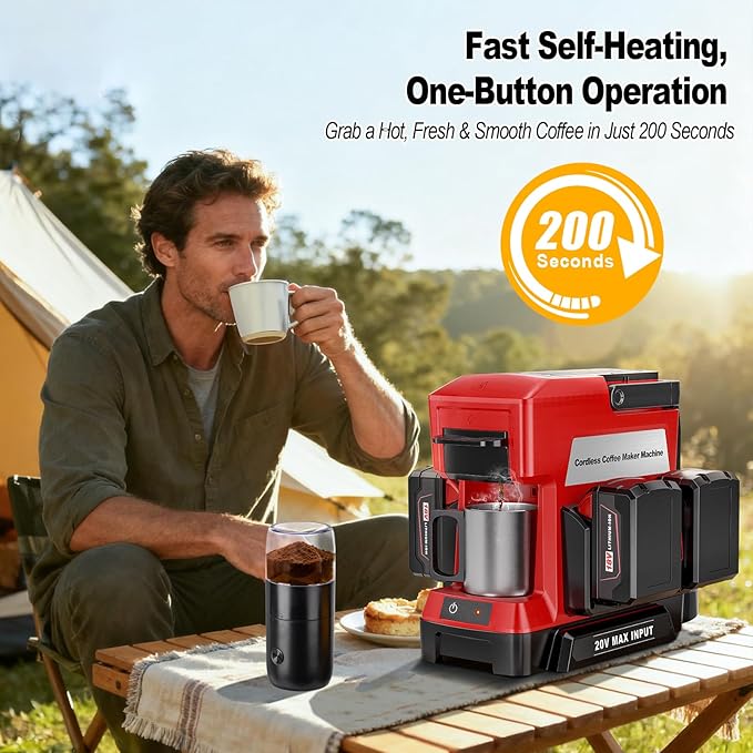 Taingwei Cordless Coffee Maker for Milwaukee M18 18V Battery Portable Drip Coffee Maker with Electric Coffee Grinder for RV Camping Travel Car Hiking (Battery Not Included)