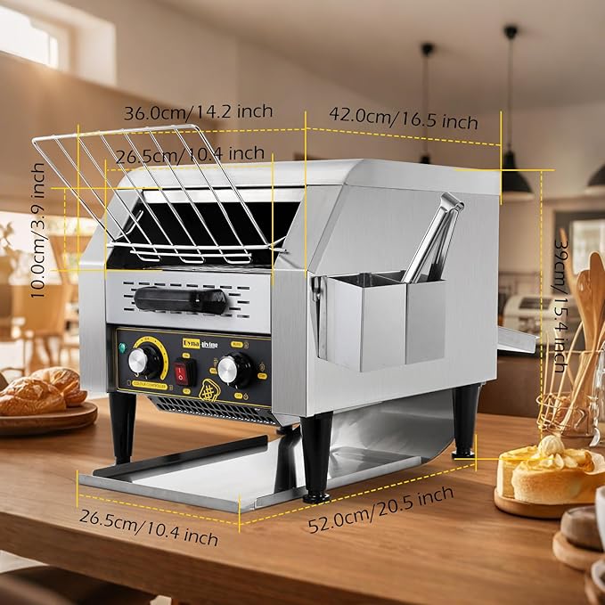 Dyna-Living Commercial Conveyor Toaster 300 Slices/Hour Electric Conveyor Belt Toaster for Restaurant 1900W Heavy Duty Stainless Steel Conveyor Toasters for Bun Bagel Bread