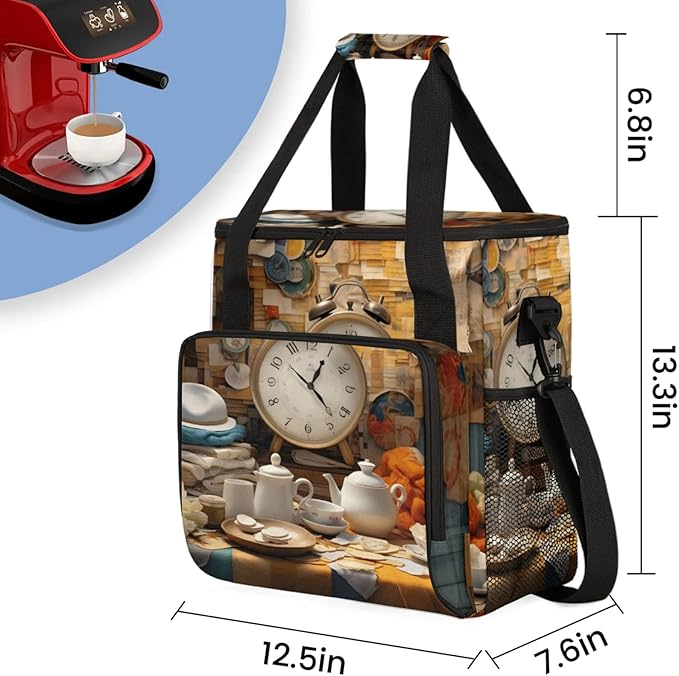 Coffee Time Coffee Maker Travel Bag for Keurig K-Mini/K-Mini Plus Insulated Waterproof Tote with Pockets for K-Cup Portable Single-Serve Brewer Case