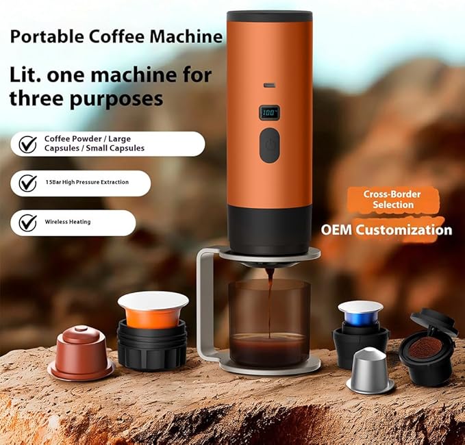 Portable Coffee Maker Espresso Machine Travel Espresso Maker USB-C ChargingHeating Pump Press Coffee Maker Electric Capsule Coffee Machine for RVCar Hiking Camping Office