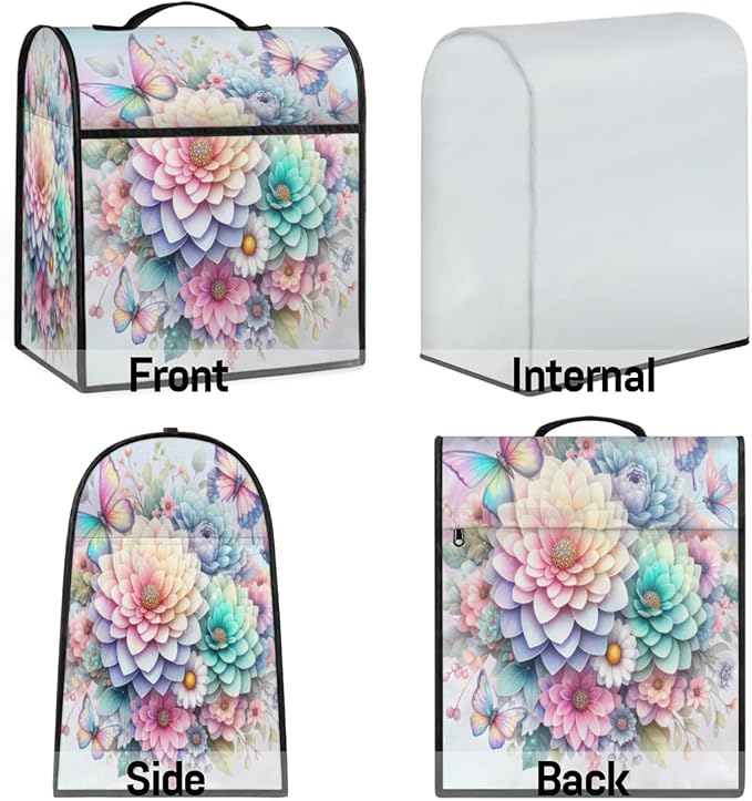Kitchen Aid Mixer Cover Rainbow Flower Stand Mixer Cover Compatible with 6-8 Quarts Stand Mixers Dust Covers with Zipper Pocket Foldable Washable Kitchen Aid Organizer Bag