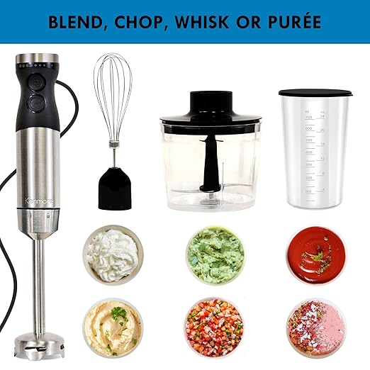 Kenmore Immersion Blender - Handheld Stick Mixer Electric Hand Blender with Stainless Steel Shaft Whisk Variable Speed for Smoothies Milkshakes Baby Food Puree Batidora de Inmersión