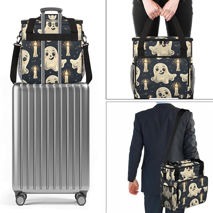 Halloween Spooky Ghosts Coffee Maker Carrying Bag Travel Storage Bag Compatible with K-Mini or K-Mini Plus Single Serve Coffee Brewer Carrying Case with Multiple Pockets &amp Shoulder Strap