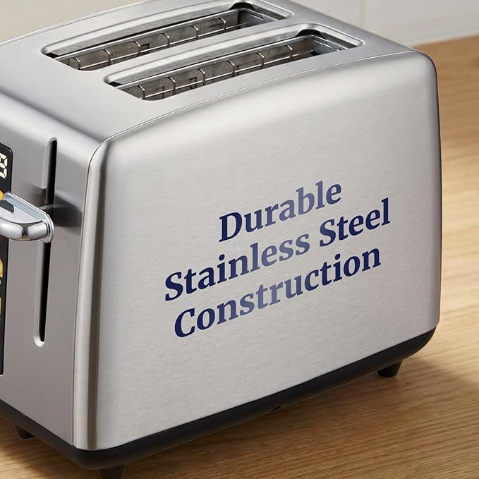 Elite Gourmet 2-Slice Toaster with Digital Countdown Extra-Wide Slots for Bagels &amp Thick Bread One-Touch Presets Stainless Steel Defrost/Reheat/Cancel