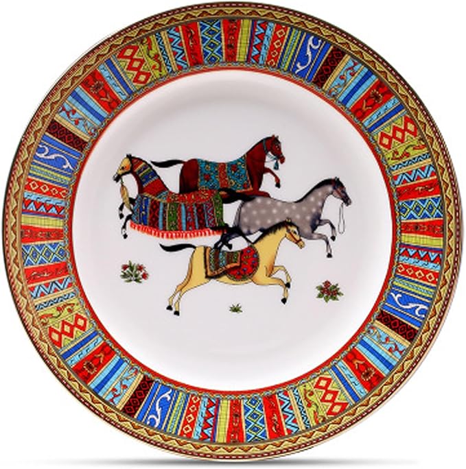 European Style Dinnerware Set Service for 4 Bone China Dinnerware Sets Unbreakable Porcelain Dinner Sets Coffee Cup and Saucer Tableware Set Steak Dinner Plates Dish Set horse-03