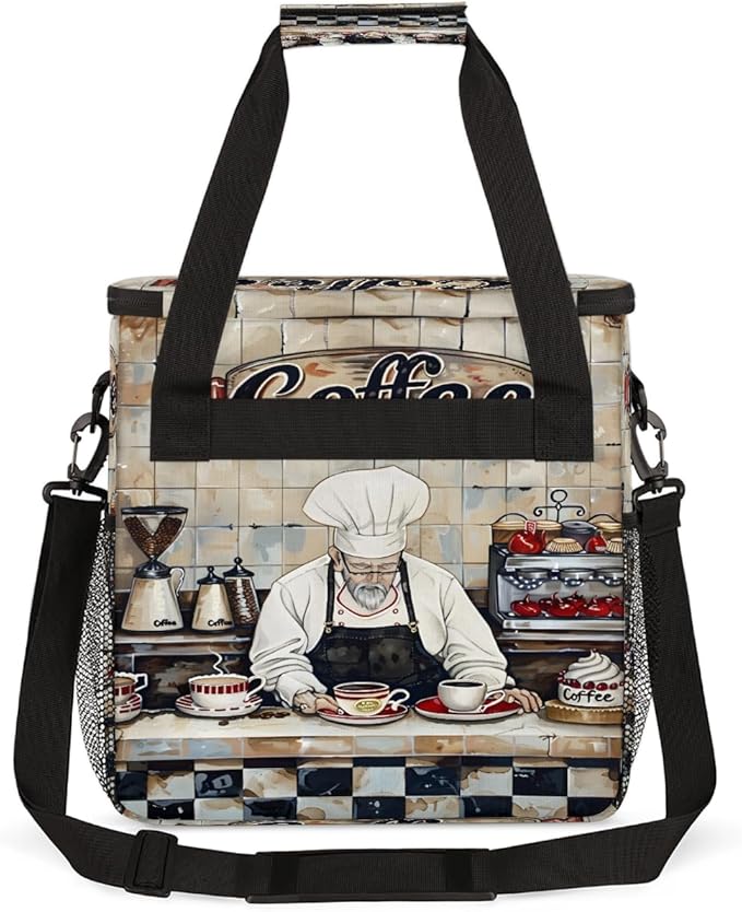 cfpolar Coffee Chef Pattern Coffee Maker Carrying Bag Coffees Machine Travel Storage Bag Compatible with K-Mini or K-Mini Plus Portable Single Serve Coffees Brewer Case with Pockets for K-Cup Pods