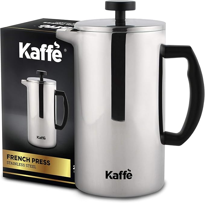 Kaffe Stainless Steel French Press Coffee Maker (27oz / 0.8L) - Double-Wall Insulated Coffee Press - Travel &amp Camping - Homemade French Press Coffee