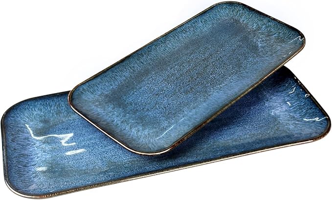 Porcelain Dinner Plates Blue 2 PCS Serving platters for entertaining for Fruit cheese snack Bread cupcake Salad - Scratch Resistant durable Microwave Dishwasher Safe