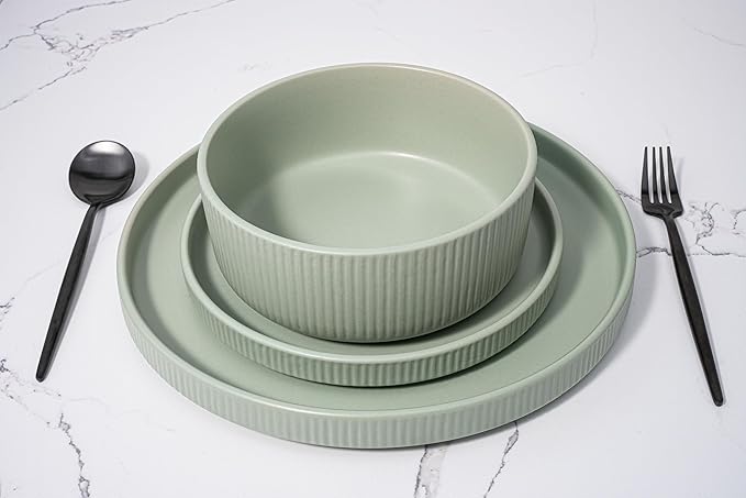 16 Piece Dinnerware Set Key West - Plates Bowls and Mugs Set for 4 - Chip and Scratch Resistant Microwave and Dishwasher Safe Tableware 16 Pieces Ribbed Dishes