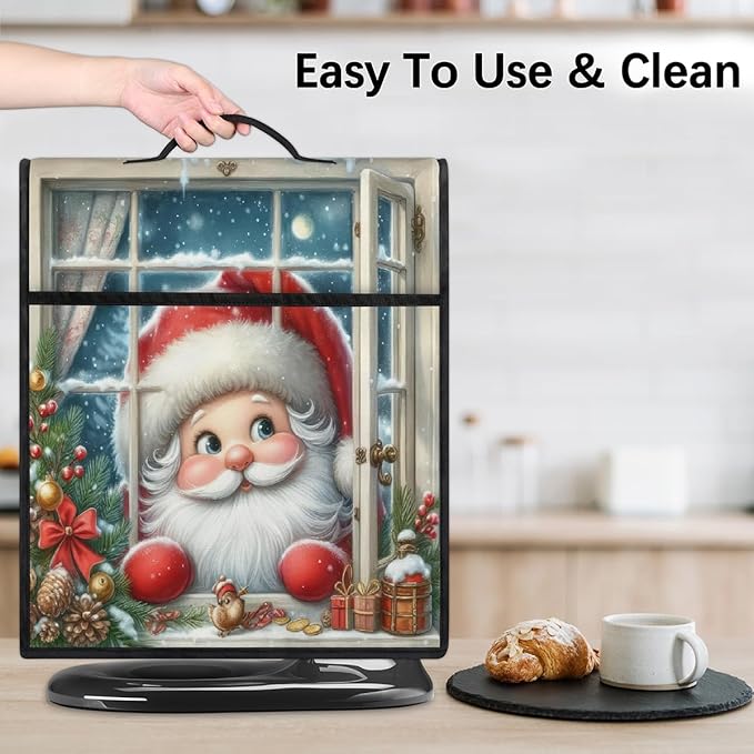 cfpolar Kitchen Aid Mixer Cover Compatible with 6-8 Quarts Holly Santa Claus Christmas Stand Mixer Cover Kitchen Aid Mixers Accessories Appliance Organizer Bag Dust Covers with Zipper Pocket