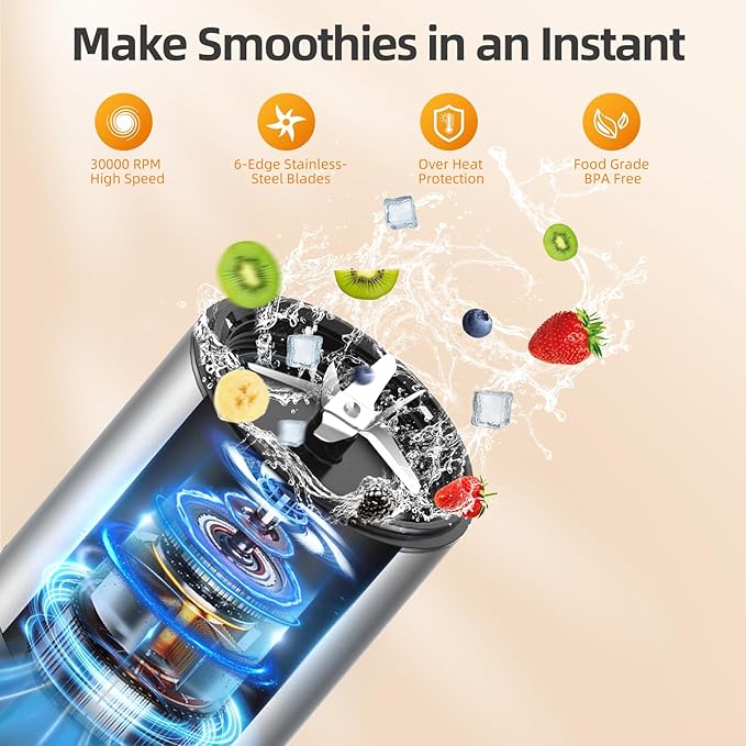 Smoothie Blender 1500W Personal Blender for Smoothies Shakes and Nutrient Extractions with 27oz*2 Portable Cup and Lid