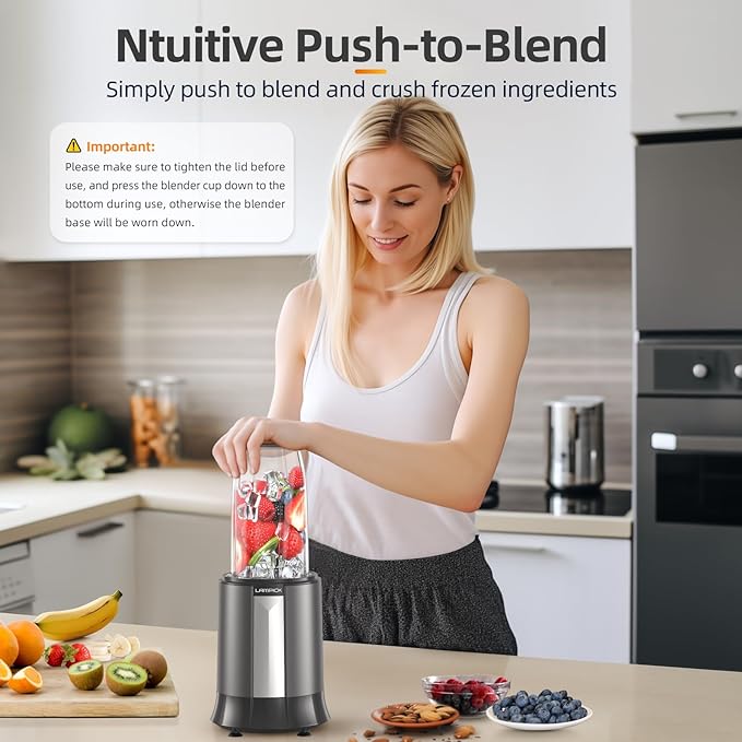 Smoothie Blender 1500W Personal Blender for Smoothies Shakes and Nutrient Extractions with 27oz*2 Portable Cup and Lid